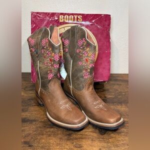 Verthali Exotic Western Boots Floral Embroidered Leather Cowgirl Boho Womens 9.5